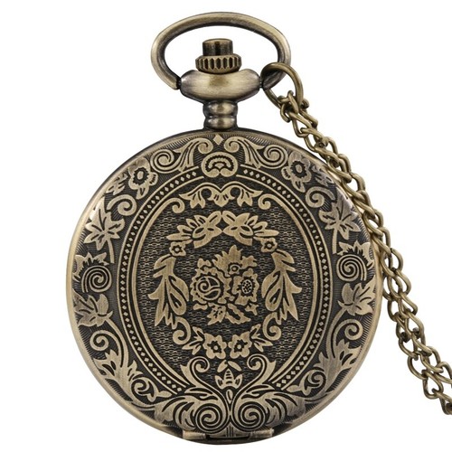 Engraved Flower Quartz Analog Pocket Watches Arabic Numerals Dial for Men Women - Afbeelding 16 van 17