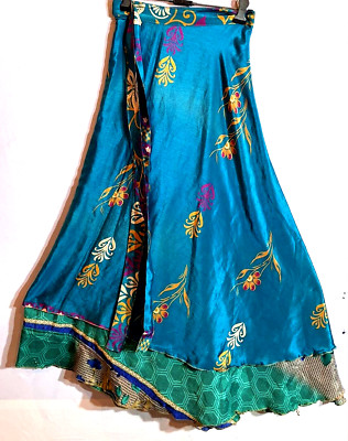 Incredible-art Vintage Silk Sari Magic Wrap Skirt Reversible Double Layer skirt