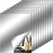 10 Pieces Flexible Mirror Sheets, Self Adhesive Decorative Plastic Mirror Tiles