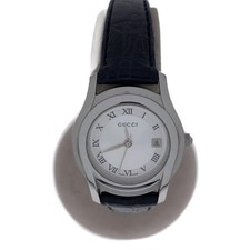 GUCCI◆Quartz watch/analog/leather/SLV/BLK/5500