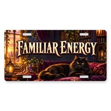 Familiar Energy Black Cat Witchy Novelty Front License Plate 12x6 Aluminum