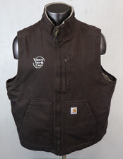 Carhartt Vest Mens 2XL XXL Brown Canvas Sherpa Lined Workwear Duck Full Zip