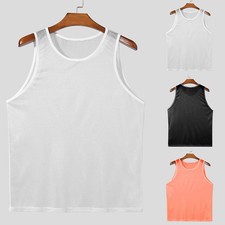 Canotta canottiera smanicata uomo maglia trasparente maglietta girocollo nightcl