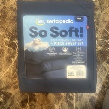 Serta Sertapedic Twin So Soft 4 Piece Sheet Set Deep Pockets Navy Polyester