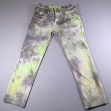 True Religion Tie Dye Jeans Mens 32x29 Gray Green Yellow Straight Leg Back Label