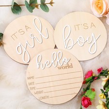 3 PCS Gender Reveal Wooden Announcement Sign For Hospital Newborn Welcome