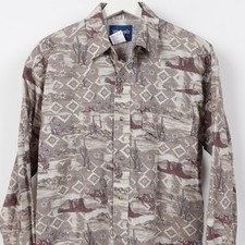 Vintage Wrangler Western Shirt Mens Medium Pearl Snap Cotton AOP Cowboy Desert