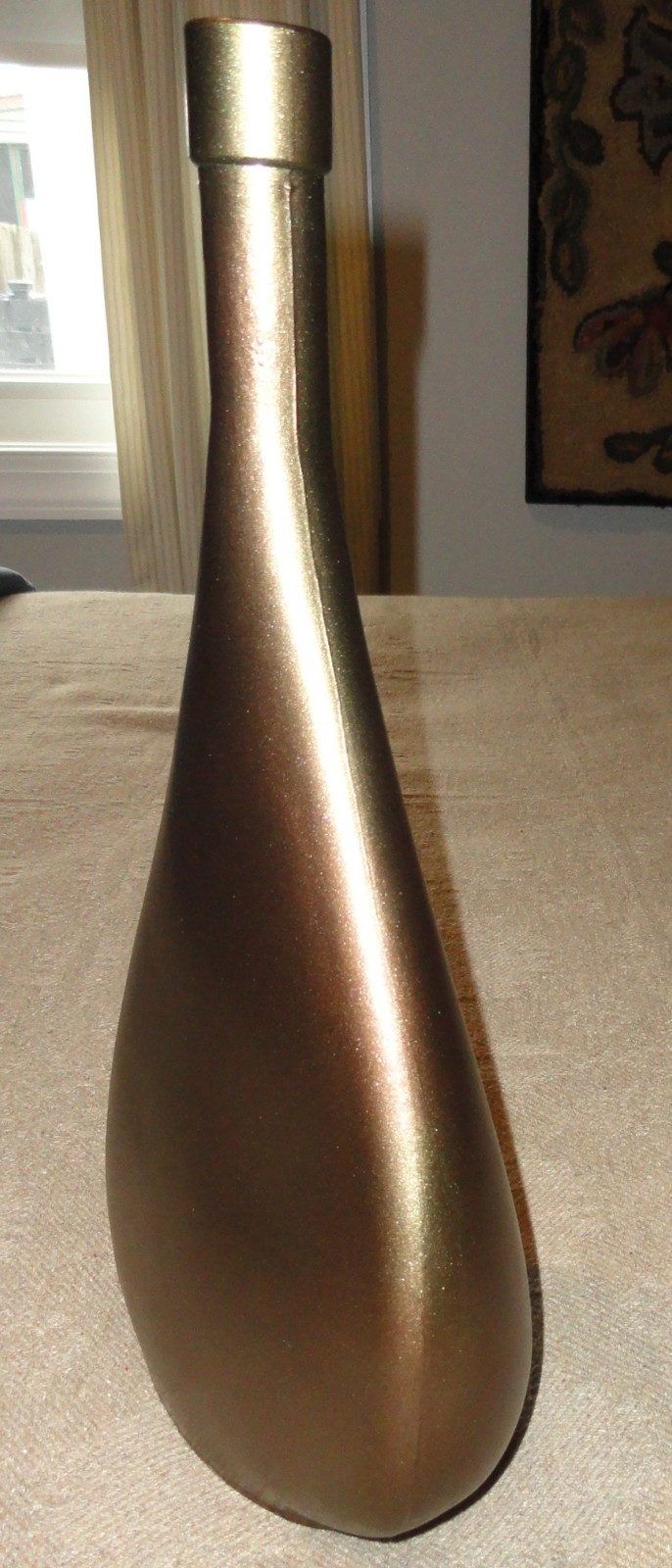 VIDRIOS SAN MIGUEL Green Glass Bronze Toned Bottle 13.5 in. Tall MCM