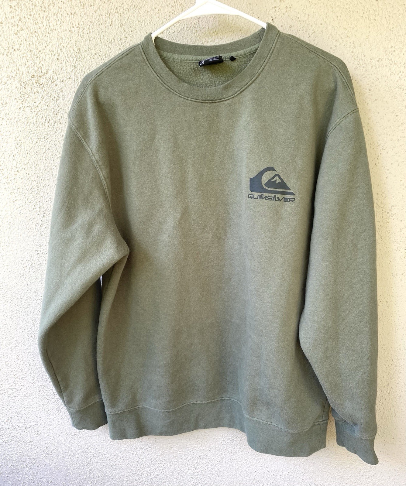 Quiksilver Green Fleece Pullover Sweatshirt Crew Neck Logo Men's M