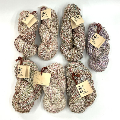 7 Skeins The Pitman Handspun Wool Cotton Blend Yarn Lot Variegated 3-Ply Art