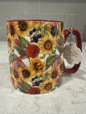 BELLA FALL FLORAL SUNFLOWER Yellow Red 16oz Mug Cup Gift 10 Strawberry Street
