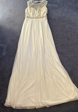 White Gold Beaded Sleeveless Illusion Neckline A-Line Full-Length Formal Dress
