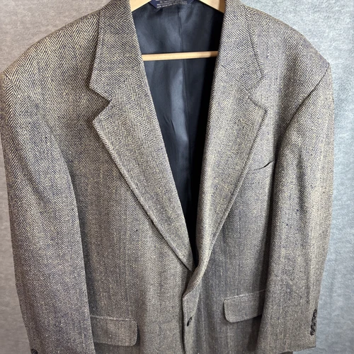 Lands End Vintage Tweed Jacket 44R Brown Herringbone Blazer 100% Silk Sport Coat - Picture 21 of 22