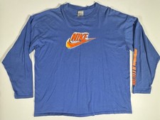 Vintage Nike Long Sleeve T Shirt Mens 2XL Blue Swoosh USA Made Gray Tag 90s