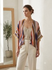 Band of Gypsies Boho Stripe Fringe Open Front Kimono Cardigan Coverup Small