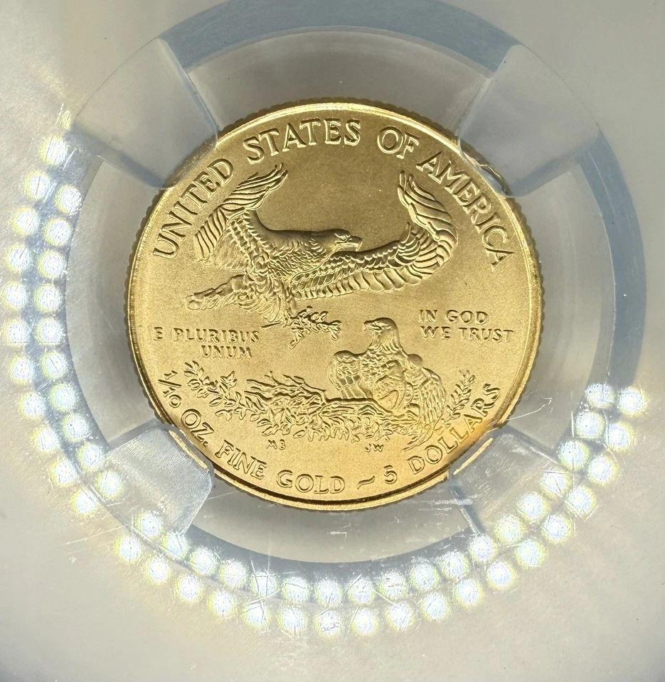 2015 Gold Eagle G$5 NGC MS70 Purple Trader Bea Core 5 Dollar 1/10th Oz Gold Coin - Image 4 of 4