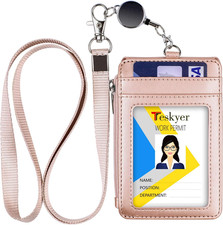 Teskyer ID Badge Holder with Retractable Lanyard, Lanyard Wallet, Rose Gold 4-