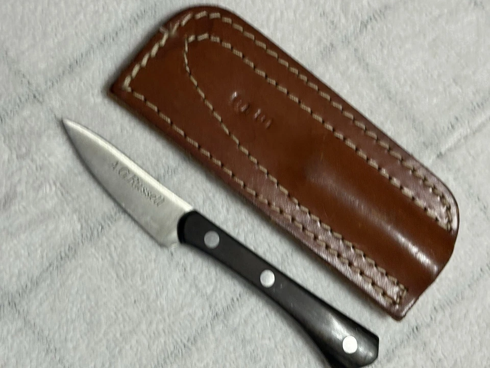 Cuchillo A G Russel pájaro/trucha/encapuchador/pelador con funda de bolsillo de cuero Foto 4 de 4