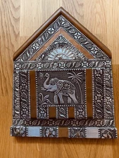Elephant Mail & 4 Key Rack Metal Holder Metal Wrapped Wall Mount. Made In India