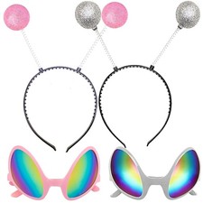 2 Pairs Alien Headband and Glasses,Alien Rainbow Lens Sunglasses,Headband Bop...