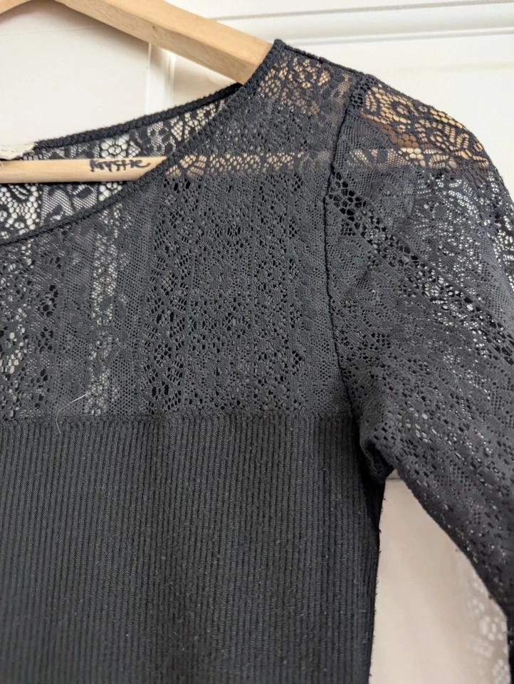 Camisa para mujer Ralph Lauren Denim&Supply negra acanalada manga encaje talla S 90’s-Y2k  Foto 4 de 4