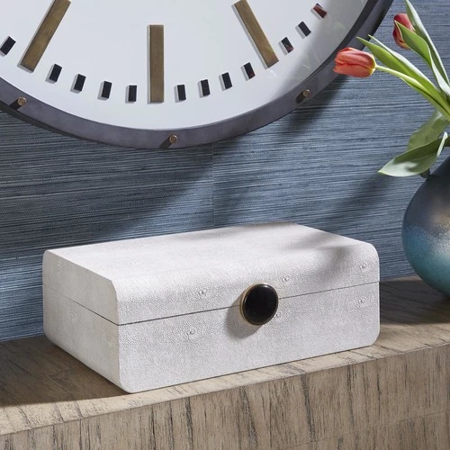 Uttermost 17995 Lalique 4-1/2" Tall MDF Boxes - Brushed Antique Brass / White - Picture 4 of 4