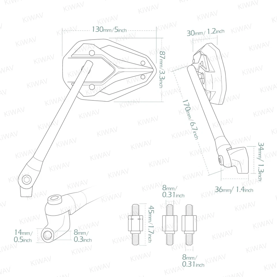 Espejos ViperII todo verde ajustables se adapta a 8 mm para scooters Vespa Kymco TGB Foto 2 de 4