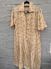 Vintage ręcznie robiona żółta sukienka w kwiaty festiwal rozmiar 14