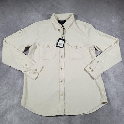 Filson Scout Shirt Womens Medium Birch Button Up Long Sleeve Woodford Reserve