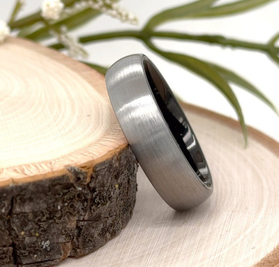 6MM Silver & Black Tungsten Christmas Ring Scratch-Proof Brushed Polished Band