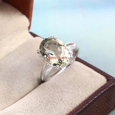 Natural Green Amethyst With 18k White Gold Plated Silver Women's Ring 40