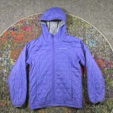 Eddie Bauer Fleece Lined Puffer Jacket Youth L 14-16 Girls Purple Quilted Hooded