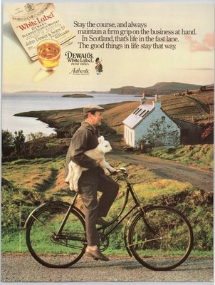 Dewars White Label Scotch Whisky Scotland Lamb Bike 1989 Vintage Print Ad