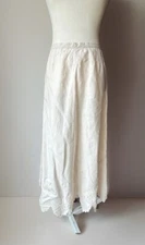 Vintage J. Peterman Ivory Linen Foral Embroidered Scalloped Maxi Skirt Sz 12