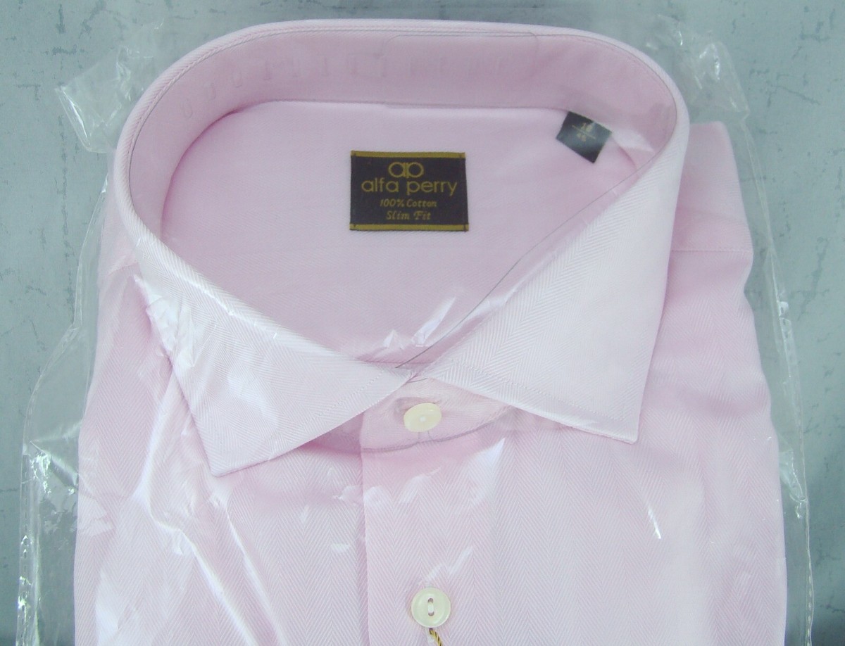 Alpha Perry 100% Cotton JZ3 Pink Herringbone 18, 45 Slim Fit Dress