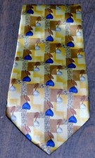KETCH Yellow Gold Blue Beige Geometric Floral Neck Tie Polyester Made in USA