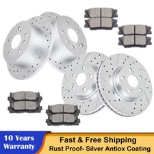 Fit 2012-2017 Toyota Camry Front Rear Drilled Rotors Brake Ceramic Pads Brakes
