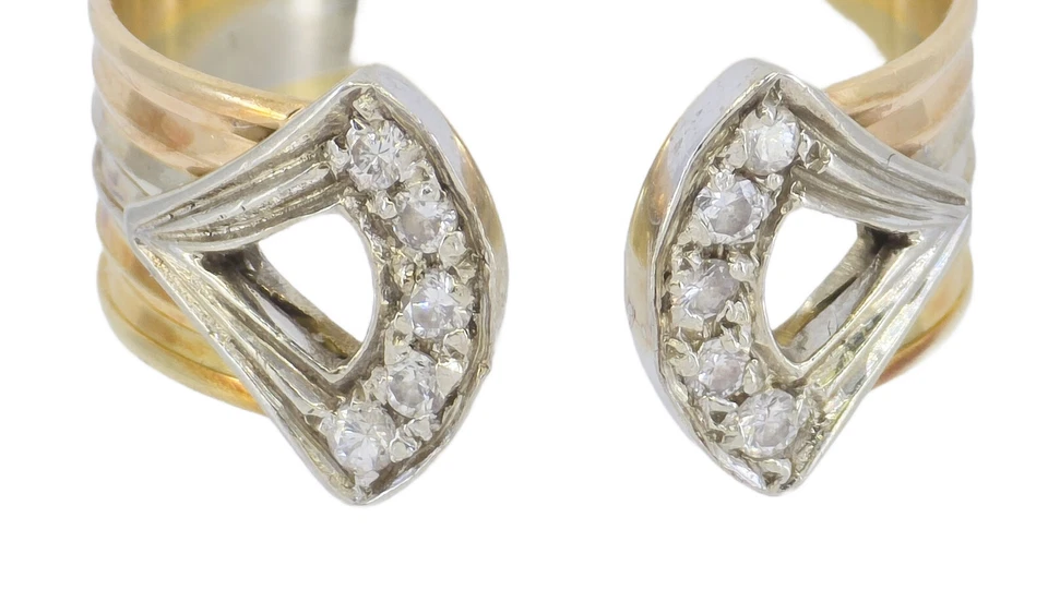 TRI-COLOR SOLID 18K GOLD 0.15 TCW DIAMOND H COLOR VS-SI CUFF WRAP RING sz 8 - Image 2 of 4