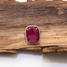 Pave Diamond & Ruby Gemstone Ring-925Sterling Silver-Designer Ring-Birthday Gift