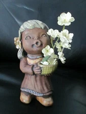 Unique 6" Vintage Girl Vase Planter Figurine Brown Glazed California Pottery ?