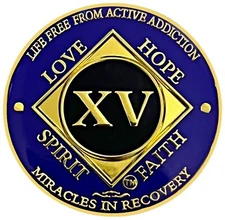 NA 15 Year Golden Color Plated Medallion, Recovery Coin, NA Token, Narcotics An