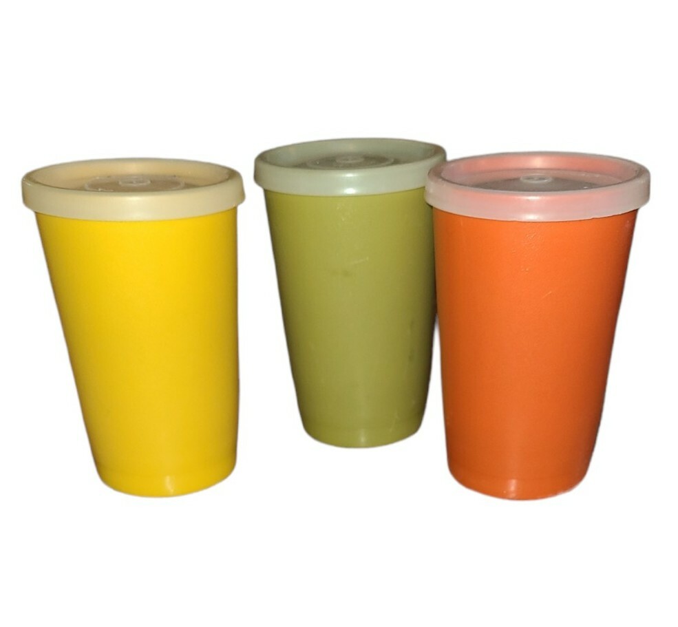 Vintage Tupperware #1320 8oz Tumbler Cups Lot Of 3 Harvest