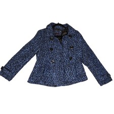 Black Lipstick Peacoat Girls Junior Medium Blue Tweed Wool Blend Button Casual