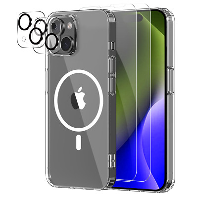 GoMeYo [5in1] for iPhone 15 Clear Case with [2+2] Screen + Camera Lens Protector