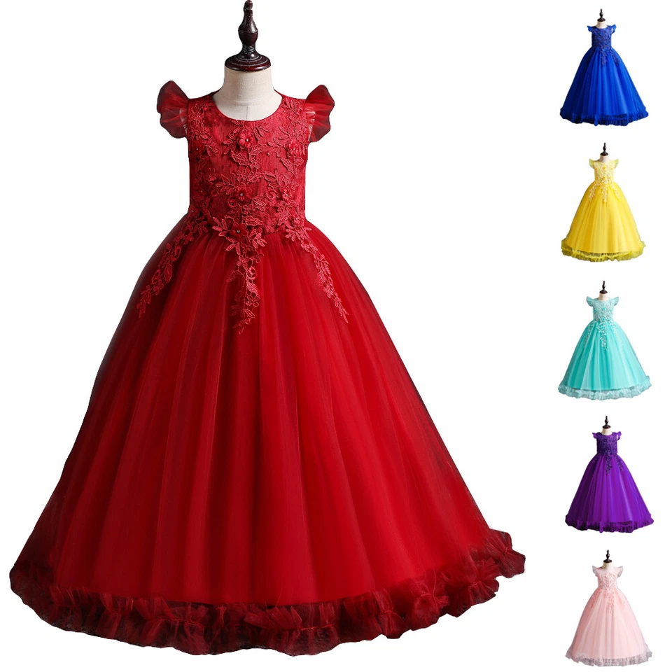 Vestido Flor Niñas Boda Dama de honor Princesa Fiesta Concurso Vestido Niños Vestidos Foto 2 de 4