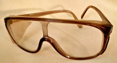 SAFETY GLASSES USED SPECTRA BY WILLSON Z87.1 145 BROWN PLASTIC FRAME CLEAR LENS.