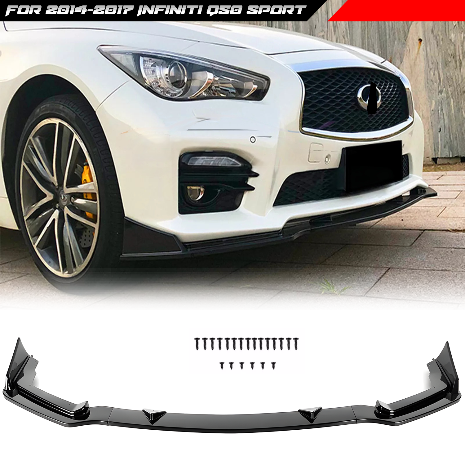 2014-2017 Infiniti Q50 Sport Gloss Black Front Bumper Lip Spoiler