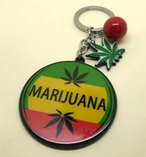 Marijuana Weed Green, Yellow, Red Keychain