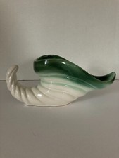 Vintage Hull Pottery White & Green Cornucopia Planter 307 Regal Line made in USA