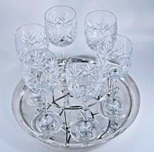 RARE ANTIQUE ASPREY & CO SILVER PLATED WINE GLASS HOLDER TRAY & GLASSES c1920